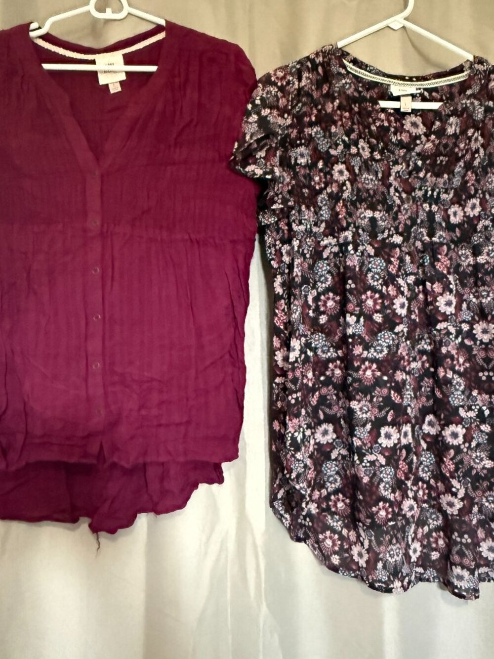 NWOT Women's Blouse Bundle | Burgundy Floral + Wine Button Front Tops | Size L
